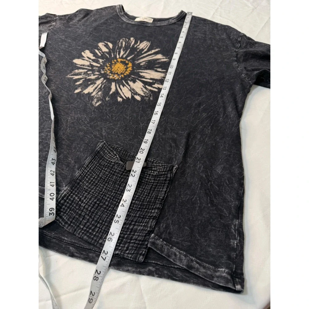 Jess & Jane Black Mineral Washed Daisy Tunic Top Womens Large Boho Lagenlook - Picture 10 of 11